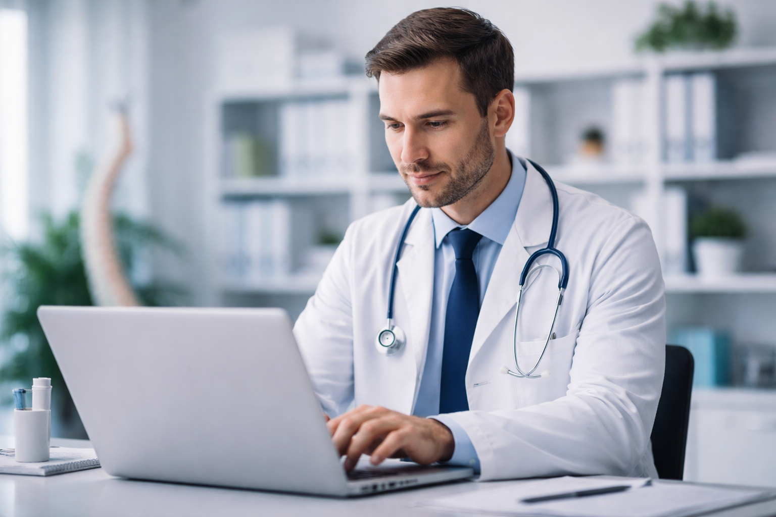 Médico usando o ClínicaSys Pro em consultório