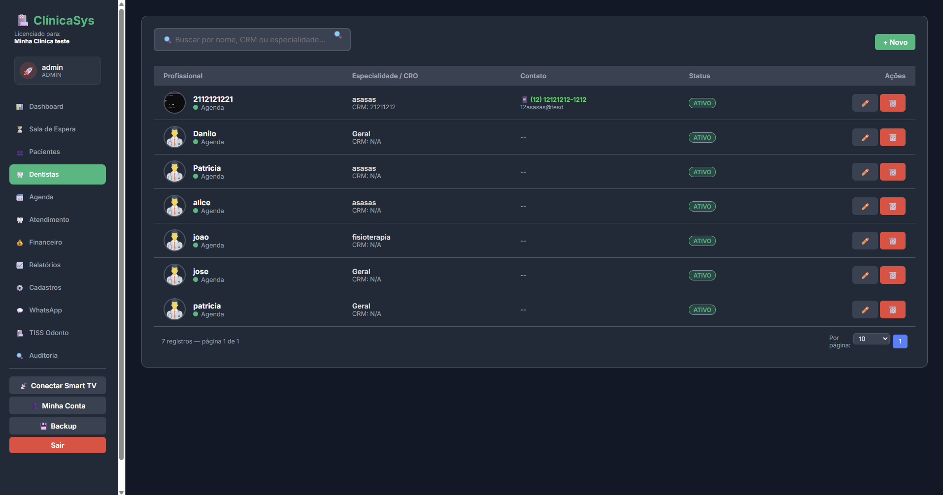 Cadastro de Dentistas