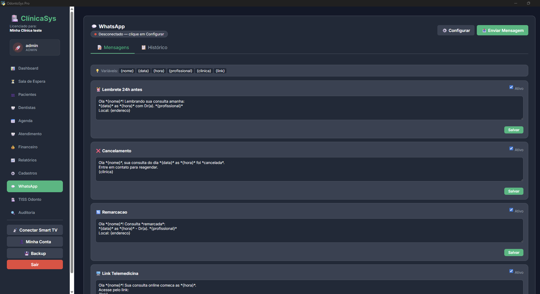 Automação de WhatsApp no ClínicaSys Pro