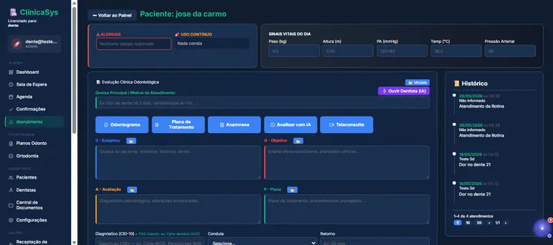 Atendimento odontológico — prontuário eletrônico