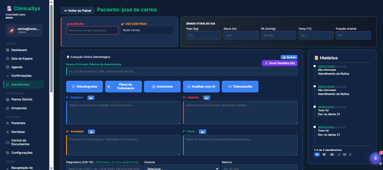 Atendimento odontológico — prontuário eletrônico