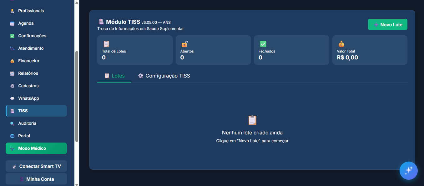 Módulo TISS padrão ANS no ClínicaSys Pro